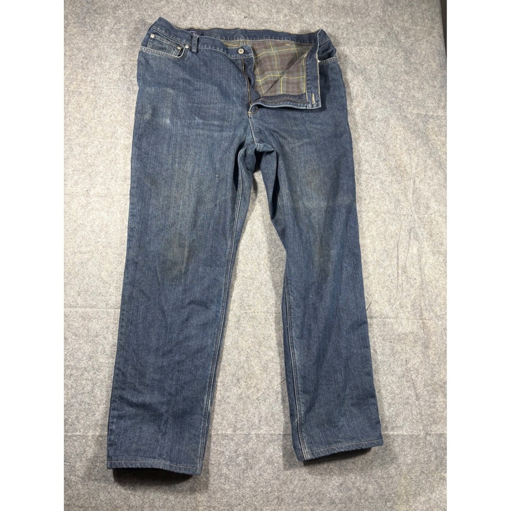 Lands End Mens Traditional Fit Tapered Leg Jeans‎ 42x32 Blue Flannel Lined Denim